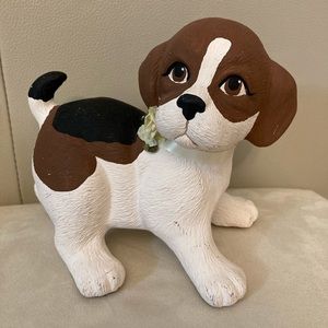 Farmhouse Rustic Dog Clay Figurine - Off-White, Brown and Black